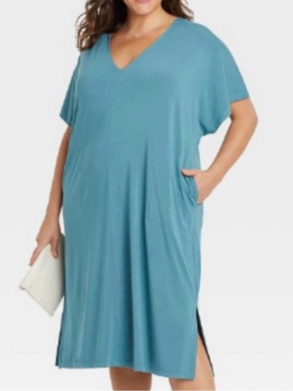 Ava & Viv 3X Women's Plus Size Dolman Short Sleeve Dress Green-Teal